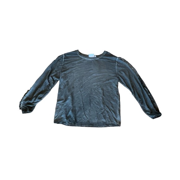 Dantelle T-shirt Top Women's Size L Gray Ruffle Long Sleeve Crew Neck Pullover - Picture 1 of 6
